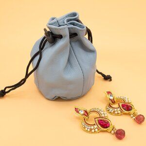 Genuine Leather Drawstring Pouch, Soft Wrist Pouch for Women's